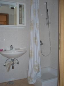 a bathroom with a sink and a shower at Guest House Cattonaro in Šilo +19 photos