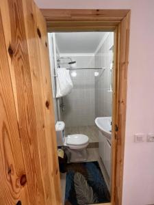 uma casa de banho com um WC e um lavatório em Kezgin Guest House em Naryn