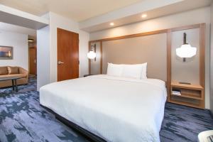 拉皮德城的住宿－費爾弗耶德旅館及套房酒店－拉皮德城，卧室配有一张白色的大床和一张沙发。