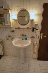 uma casa de banho com um lavatório e um espelho em Two Towers em Pančevo