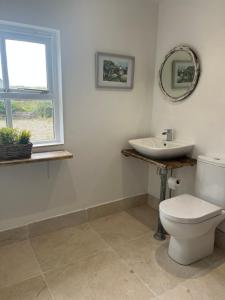a bathroom with a toilet and a sink at Vickers in Talbenny +36 photos