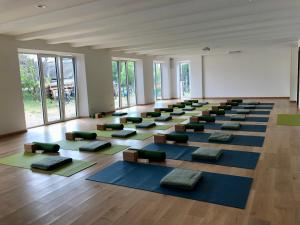 a large room with a bunch of yoga mats at Pension "Strandhotel" in Vitte