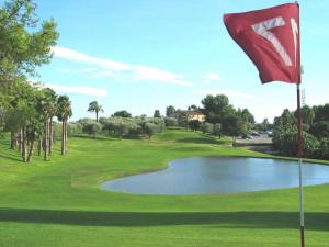 a golf course with a flag next to a pond at Casa Familiar Tarragona playa in Tarragona