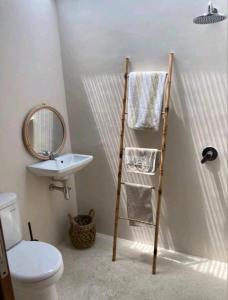 ein Bad mit einer Leiter neben einem WC und einem Waschbecken in der Unterkunft Seseh Hacienda in Munggu