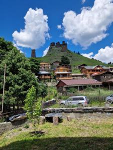 un gruppo di case in cima a una collina di Guesthouse Mevele a Omalo