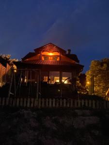dom z oświetleniem w nocy w obiekcie Bokun Dunava w mieście Erdut