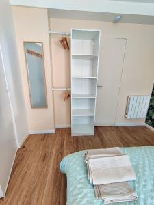 a room with a closet with a mirror and a bed at Chambre Aven avec salle de bains privative dans une résidence avec salon et cuisine partagés in Brest