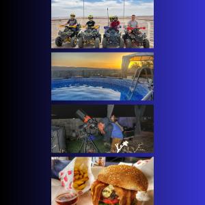 a collage of photos with people on motorcycles and a pool at Heaven In The Desert in Mitzpe Ramon