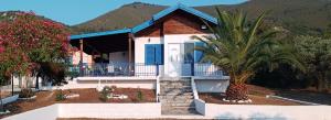 a house with a palm tree in front of it at Villas Kiriaki in Kallirákhi