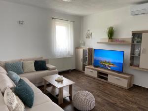 a living room with a couch and a flat screen tv at Holiday home " MIA" in Gradina