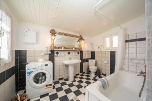 フィスカルドにあるStavros Villaのバスルーム(洗濯機、シンク、洗濯機付)