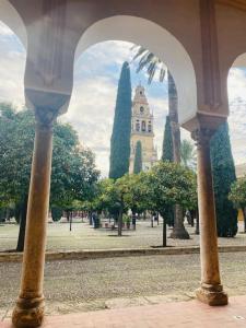 vistas a un parque con un edificio y árboles en Espiral Abades, en Córdoba