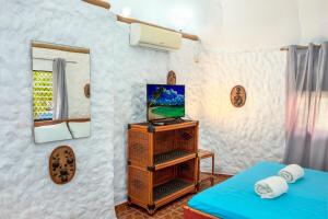 a room with a tv and a bed and a mirror at Panglao Chocolate Hills Resort in Panglao Island