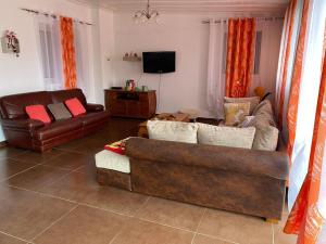 un soggiorno con 2 divani e una TV di Le refuge d'Aiden a La Plaine-des-Palmistes