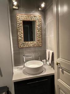 a bathroom with a sink and a mirror at Maison d'Hercule in Mayenne