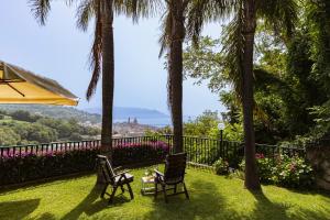 two chairs sitting on a lawn with palm trees at Villa Lilia in Vietri sul Mare
