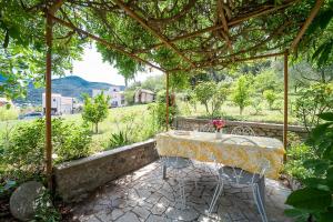 a table and chairs sitting under a pergola at Evasion Céret - Appt champêtre proche centre-ville in Céret