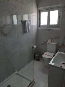 a bathroom with a shower and a toilet and a sink at Fig Tree Island Apartment-144 in Protaras