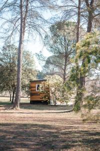 eine Hütte inmitten eines Feldes mit Bäumen in der Unterkunft Les jardins de Manotte in La Motte