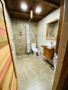 a bathroom with a shower and a toilet and a sink at Ta' Ciangura House of Character in Għajnsielem