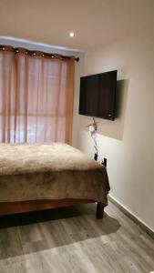 una camera con letto e TV a schermo piatto di Contenedores Maritimos a Città del Messico