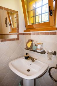um lavatório branco numa casa de banho com uma janela em Apartment in Chalet Goldilocks em Zgornje Gorje