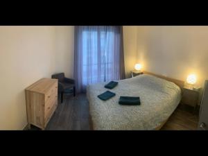 ein Schlafzimmer mit einem Bett mit zwei Kissen darauf in der Unterkunft Appartement en plein cœur de Brest in Brest