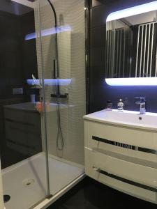 a bathroom with a shower and a sink at Cigalou 2km Marina Olympique - Parking gratuit in Marseille