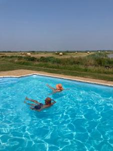 two people are swimming in a swimming pool at Au cœur du marais breton in Bois-de-Cené +8 photos