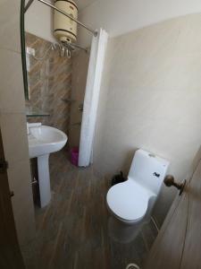 a bathroom with a toilet and a sink at Pink Vista Hotel in Jaipur