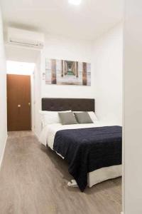 マドリードにあるComodo Y Agradable Apartamento En Madrid Centro 5のベッドルーム1室(大型ベッド1台、青い毛布付)