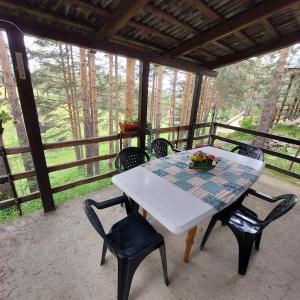 a table and chairs on a screened in porch at Planinska kućica Svetlana Zlatibor in Ribnica