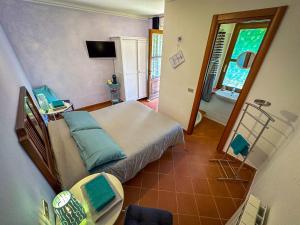 1 dormitorio con 1 cama y TV en Agriturismo La Casa del Sarto, en Pontremoli