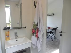 ein Bad mit einem Waschbecken und einem Spiegel in der Unterkunft Camping de Trezulien in Douarnenez