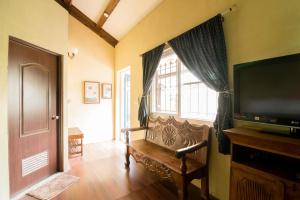 a living room with a television and a window at Monet Garden Coffee Farm in Chinan