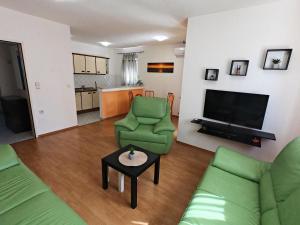 a living room with green furniture and a flat screen tv at Villa Antonia in Medulin