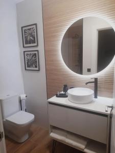 La salle de bains est pourvue d'un lavabo, de toilettes et d'un miroir. dans l'établissement VuT. El Balcón de la Plaza - B., à Ciudad-Rodrigo