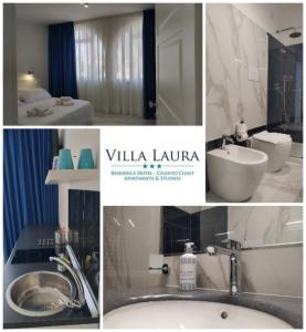 a collage of photos of a bathroom and a sink at Villa Laura Residence Hotel Apartments & Studios in Ascea