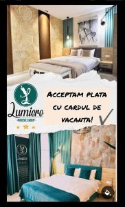 - un lit à baldaquin dans une chambre d'hôtel avec 2 lits dans l'établissement Lumiere House Sibiu, à Sibiu