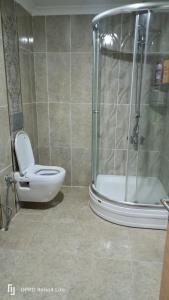 トラブゾンにあるSPRİNG livingのバスルーム(トイレ、ガラス張りのシャワー付)