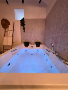 una grande vasca da bagno in una camera con di Magnifique appartement bohème / sauna / balneo a Valros