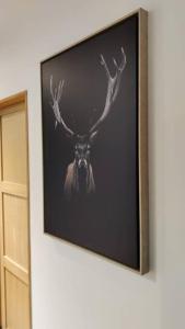 a picture of a deer with antlers on a wall at Appartement 65 m² proche pistes in Bolquere Pyrenees 2000
