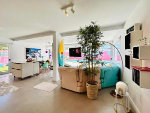 - un salon avec un canapé et une plante dans l'établissement Casa Color, à Corralejo