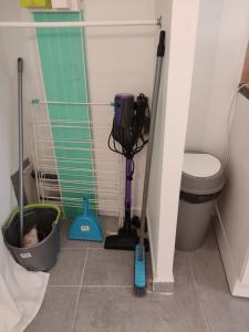 a bathroom with a mop and a toilet at La Ribemontoise in Ribemont