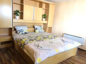 um quarto com uma cama grande num quarto em Pavlovi Apartments em Samokov