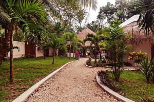 a path in a garden with palm trees and a building at Mi Kasa Tu Kasa Bacalar by Nah Hotels in Bacalar