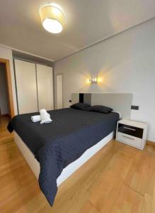 a bedroom with a large bed and a television at Ostende Beach View apartment in Castro-Urdiales