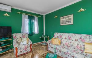 ViskovoにあるAwesome Home In Viskovo With Kitchenの緑の壁のリビングルーム(ソファ付)