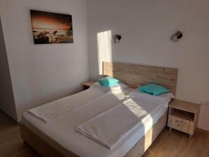 two twin beds in a bedroom with a picture on the wall at Jovis Domus in Eforie Sud