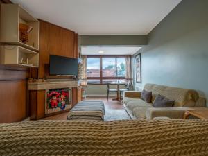 een slaapkamer met een bed, een bank en een tv bij Sierra Nevada - 501 in Gramado